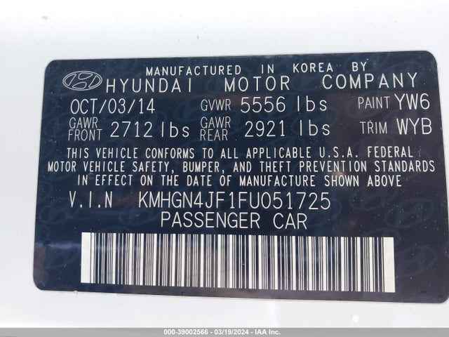 Hyundai Genesis 5.0 2015 KMHGN4JF1FU051725 Image 9
