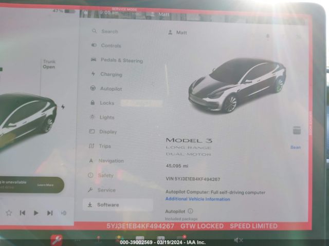 5YJ3E1EB4KF494267 Tesla Model 3 Long Range/performance