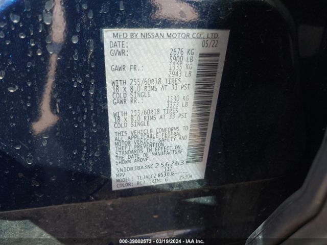 5N1DR3BA3NC256763 Nissan Pathfinder Sv 2wd