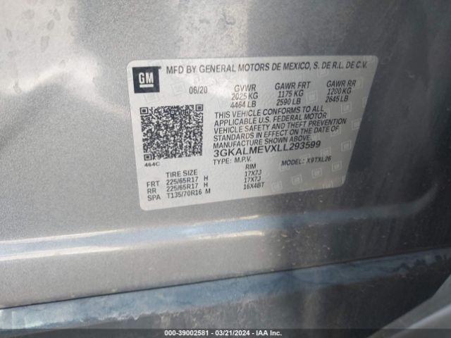 3GKALMEVXLL293599 GMC Terrain Fwd Sle