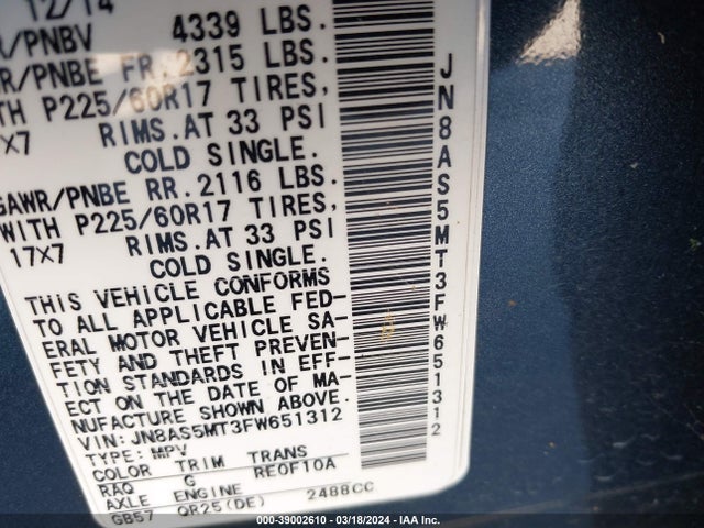 Nissan Rogue Select 2015 JN8AS5MT3FW651312 Image 22