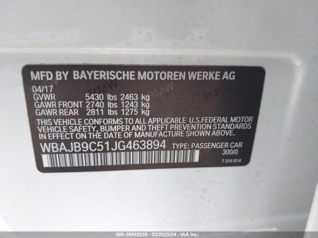 BMW M550i Xdrive 2018 WBAJB9C51JG463894 Image 9