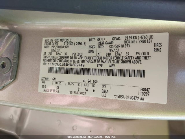 Ford Escape Titanium 2017 1FMCU0J94HUF02749 Image 9