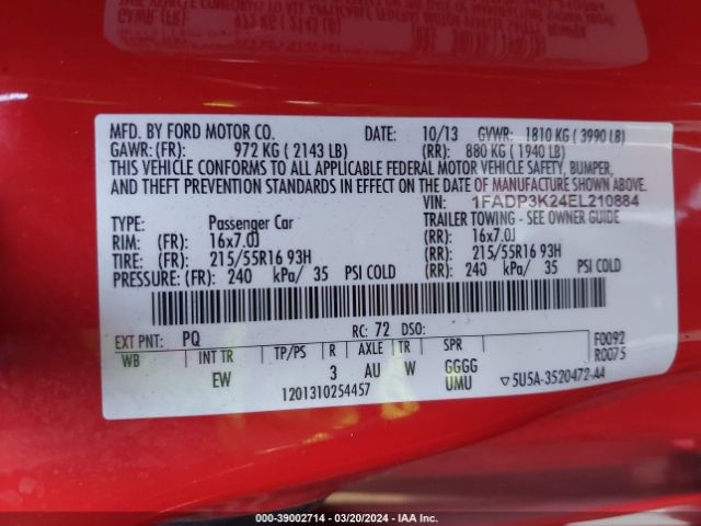 1FADP3K24EL210884 Ford FOCUS SE
