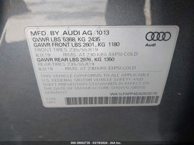 WA1LFAFP4EA050076 Audi Q5 2.0t Premium