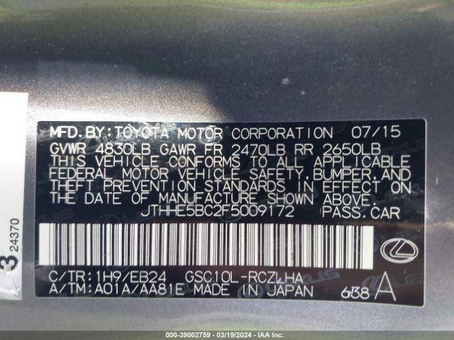 JTHHE5BC2F5009172 Lexus RC 350