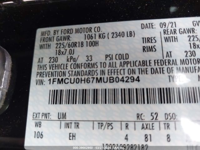 2021 FORD ESCAPE 1FMCU0H67MUB04294 Photo 8