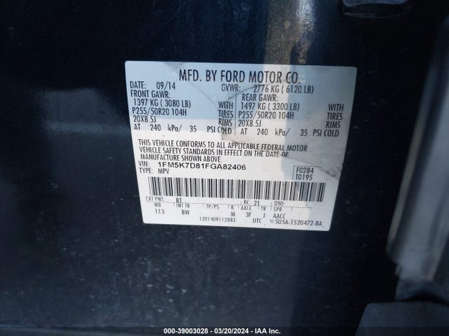Ford EXPLORER XLT 2015 1FM5K7D81FGA82406 Image 9