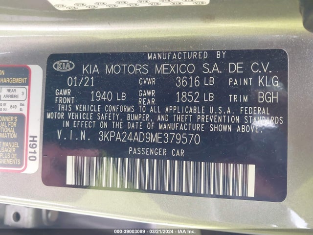 KIA RIO S 2021 3KPA24AD9ME379570 Image 9