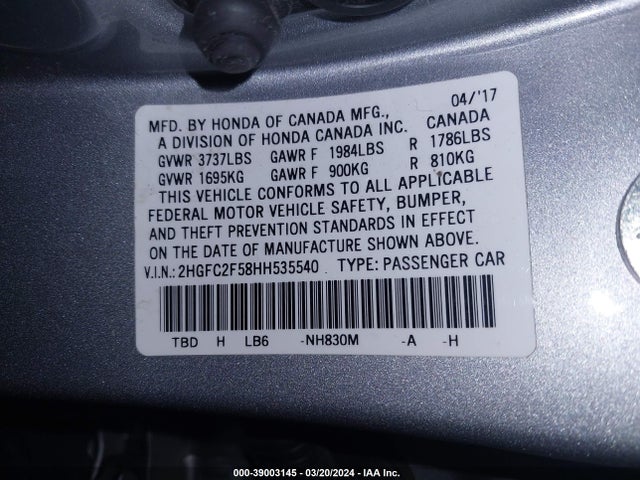 Honda Civic Lx 2017 2HGFC2F58HH535540 Image 9