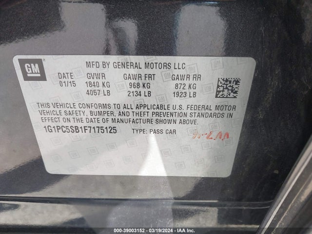 Chevrolet Cruze 1lt Auto 2015 1G1PC5SB1F7175125 Image 9