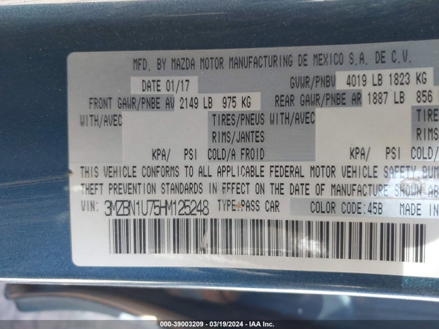 3MZBN1U75HM125248 Mazda Mazda3 Sport
