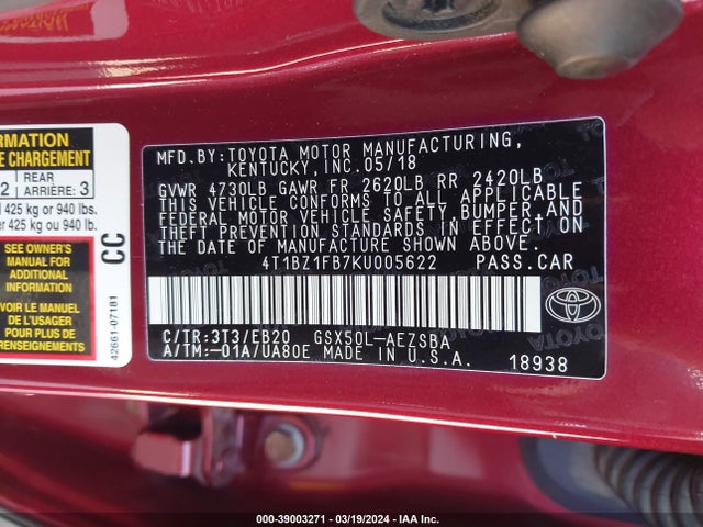 Toyota Avalon Touring 2019 4T1BZ1FB7KU005622 Image 9