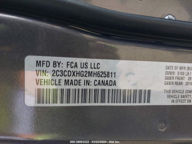 2C3CDXHG2MH625811 Dodge Charger Gt Rwd