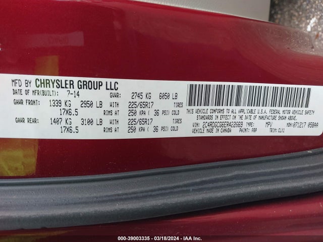 Dodge Grand Caravan Sxt 30th Anniversary 2014 2C4RDGCG6ER422669 Image 9