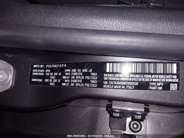 ZACNJBAB8KPK85538 Jeep Renegade Sport 4x4