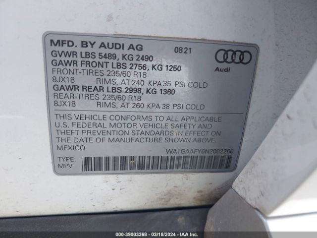 WA1GAAFY6N2002260 Audi Q5 Premium 45 Tfsi S Line Quattro S Tronic
