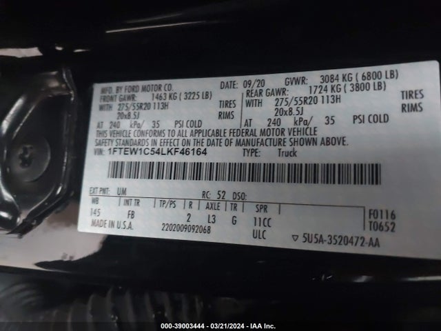 Ford F-150 Xlt 2020 1FTEW1C54LKF46164 Image 9