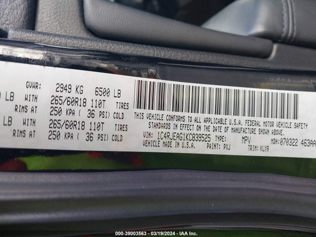 Jeep Grand Cherokee Laredo E 4x2 2019 1C4RJEAG1KC839525 Image 9