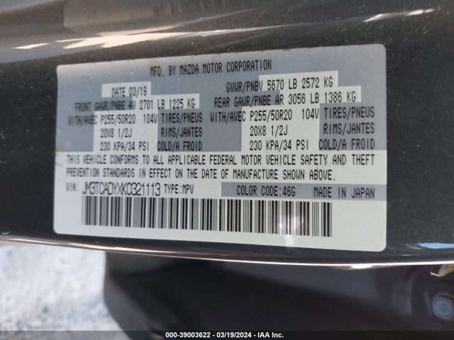 Mazda Cx-9 Grand Touring 2019 JM3TCADYXK0321113 Image 9