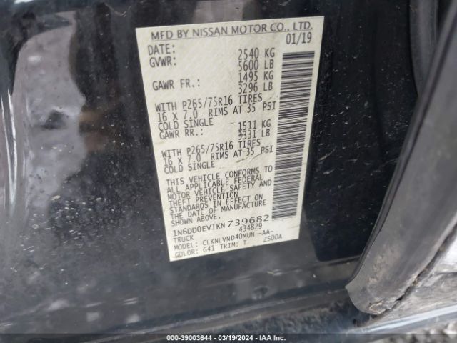 1N6DD0EV1KN739682 Nissan Frontier Pro-4x