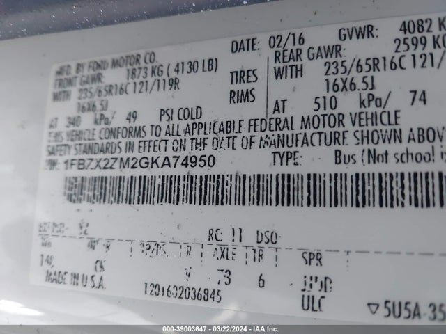Ford Transit-350 Xlt 2016 1FBZX2ZM2GKA74950 Image 9