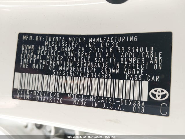 Toyota COROLLA SE 2020 5YFS4RCE6LP044569 Image 9