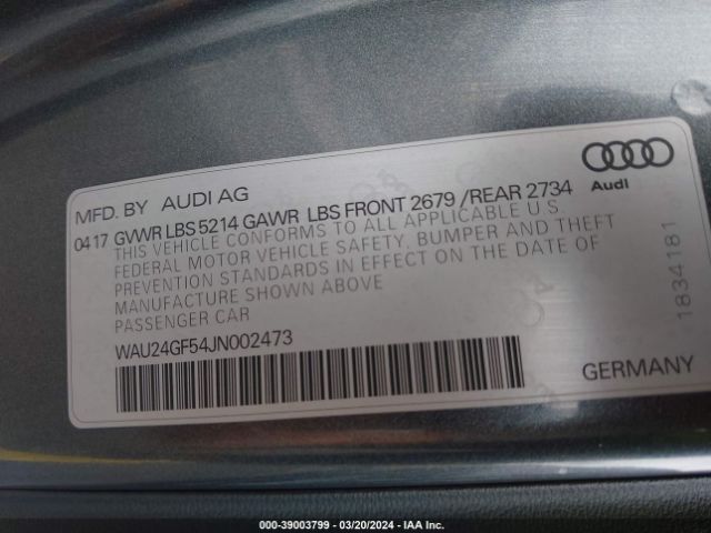 WAU24GF54JN002473 Audi S5 3.0t Premium Plus
