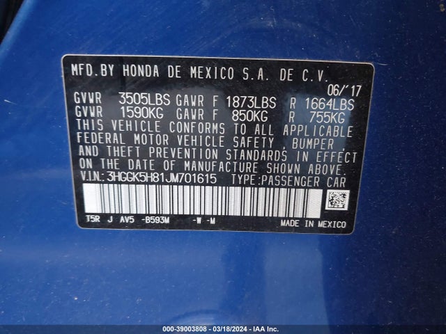 Honda FIT EX 2018 3HGGK5H81JM701615 Image 9