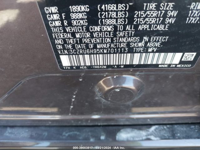 3CZRU6H95KM701113 Honda Hr-v Touring