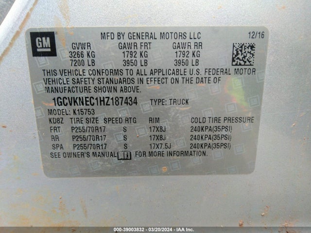Chevrolet Silverado 1500 Wt 2017 1GCVKNEC1HZ187434 Image 9