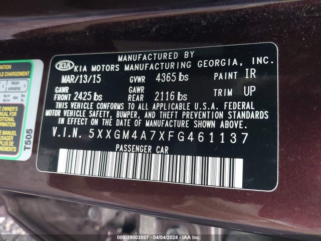 KIA Optima Lx 2015 5XXGM4A7XFG461137 Image 9