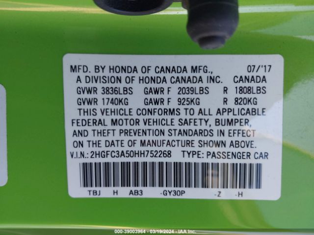 2HGFC3A50HH752268 Honda CIVIC SI