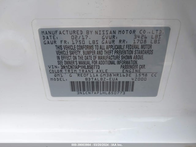 Nissan Versa 1.6 Sv 2017 3N1CN7AP1HL850773 Image 9