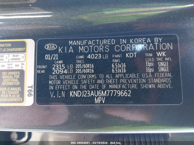 KIA SOUL LX 2021 KNDJ23AU6M7779662 Image 9