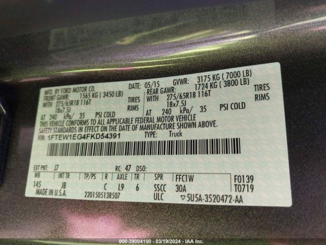 1FTEW1EG4FKD54391 Ford F-150 Xlt