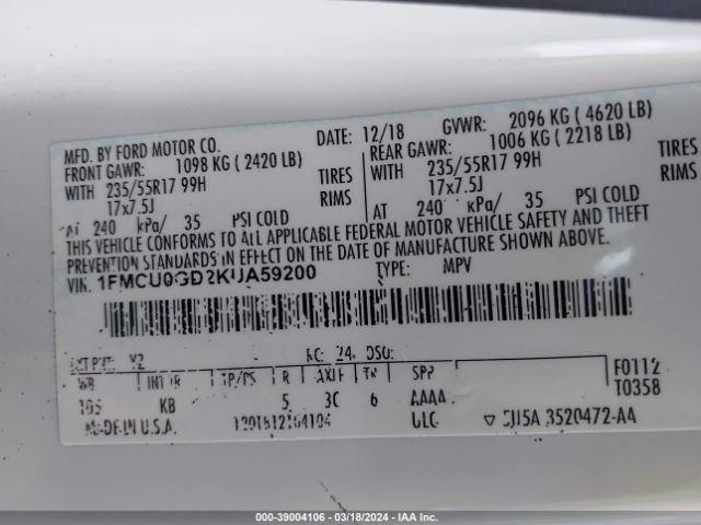 2019 FORD ESCAPE 1FMCU0GD2KUA59200 Photo 8