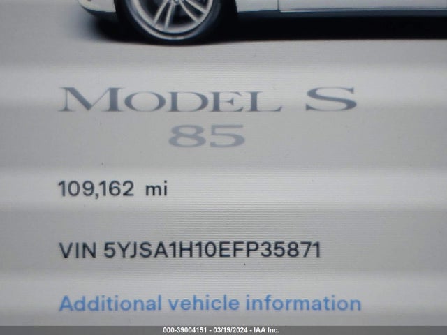 5YJSA1H10EFP35871 Tesla Model S P85