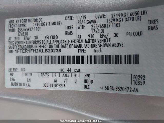 1FTER1FH2KLB20236 Ford Ranger Xlt