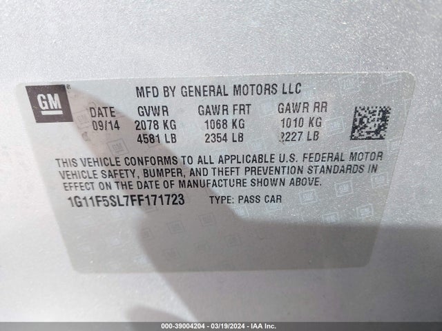 Chevrolet Malibu 1lz 2015 1G11F5SL7FF171723 Image 9