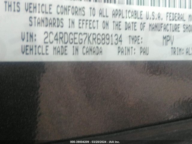 2C4RDGEG7KR689134 Dodge Grand Caravan Gt