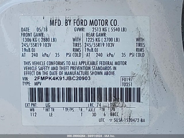 Ford Edge Titanium 2018 2FMPK4K91JBC20903 Image 9