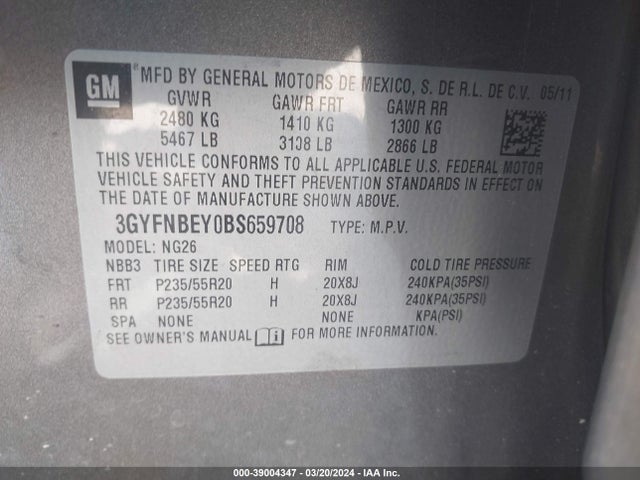Продажа на аукционе авто 2011 Cadillac Srx Performance Collection, vin: 3GYFNBEY0BS659708, номер лота: 39004347