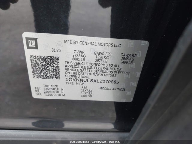 GMC Acadia Awd Slt 2020 1GKKNULSXLZ170885 Image 9