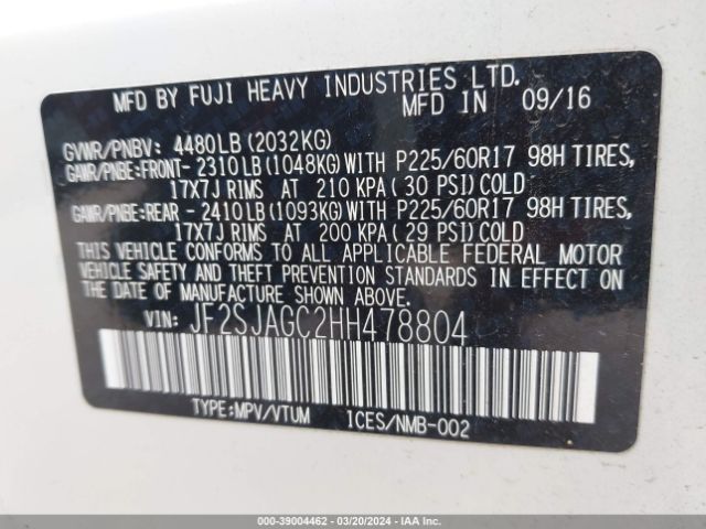 JF2SJAGC2HH478804 Subaru Forester 2.5i Premium