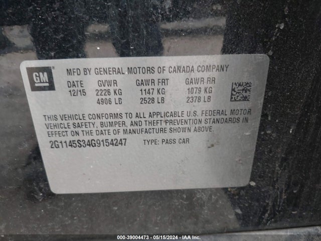 Chevrolet IMPALA 2LZ 2016 2G1145S34G9154247 Image 9