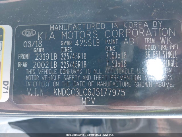 KIA NIRO EX 2018 KNDCC3LC6J5177975 Image 9