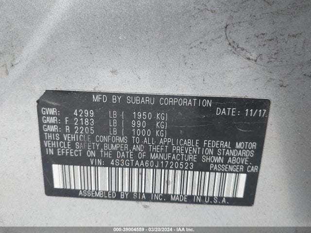 Subaru Impreza 2.0i 2018 4S3GTAA60J1720523 Image 9