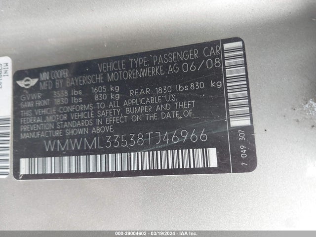 2008 MINI COOPER CLUBMAN WMWML33538TJ46966 Photo 8