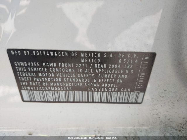 3VW4T7AUXFM003963 Volkswagen Golf Gti 2.0t Se 4-door